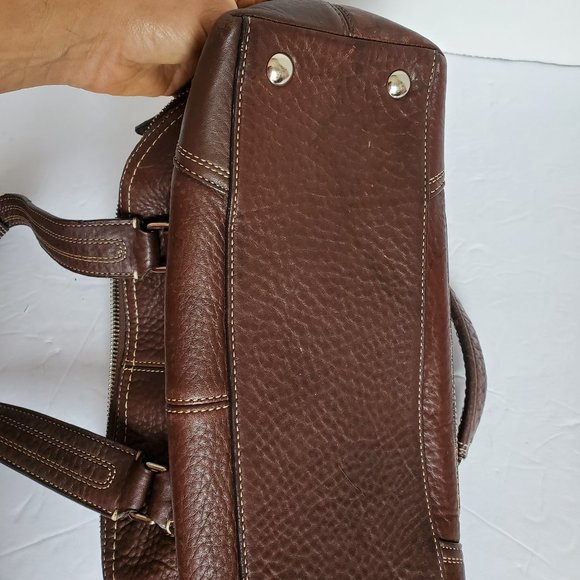 Coach Hamptons Pebbled Leather Dome Satchel Handbag F13963 Brown - Picture 6 of 11